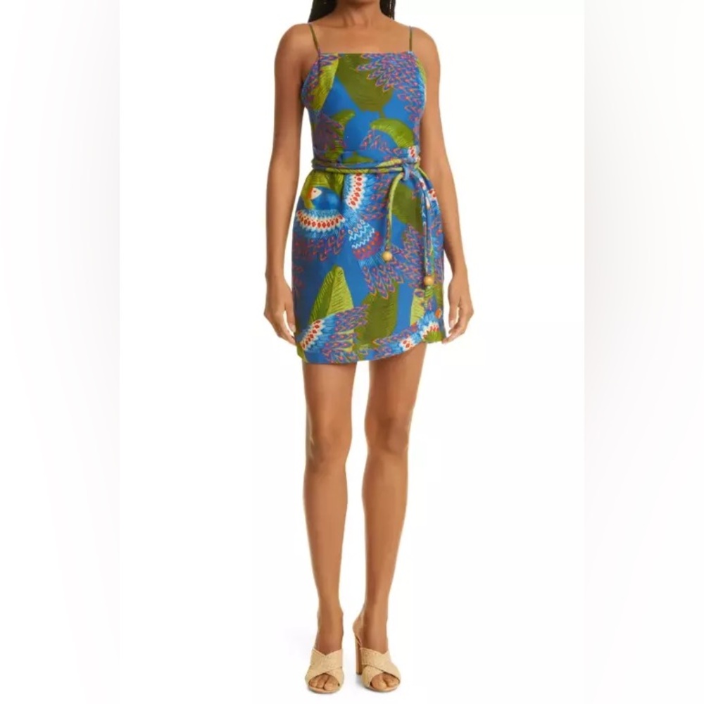 Farm Rio Blue Macaw Linen Blend Dress Size Women’s XL (12)